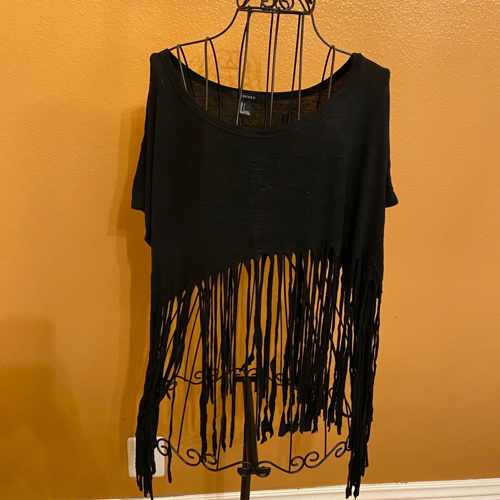 Black Fringe Top NWOT